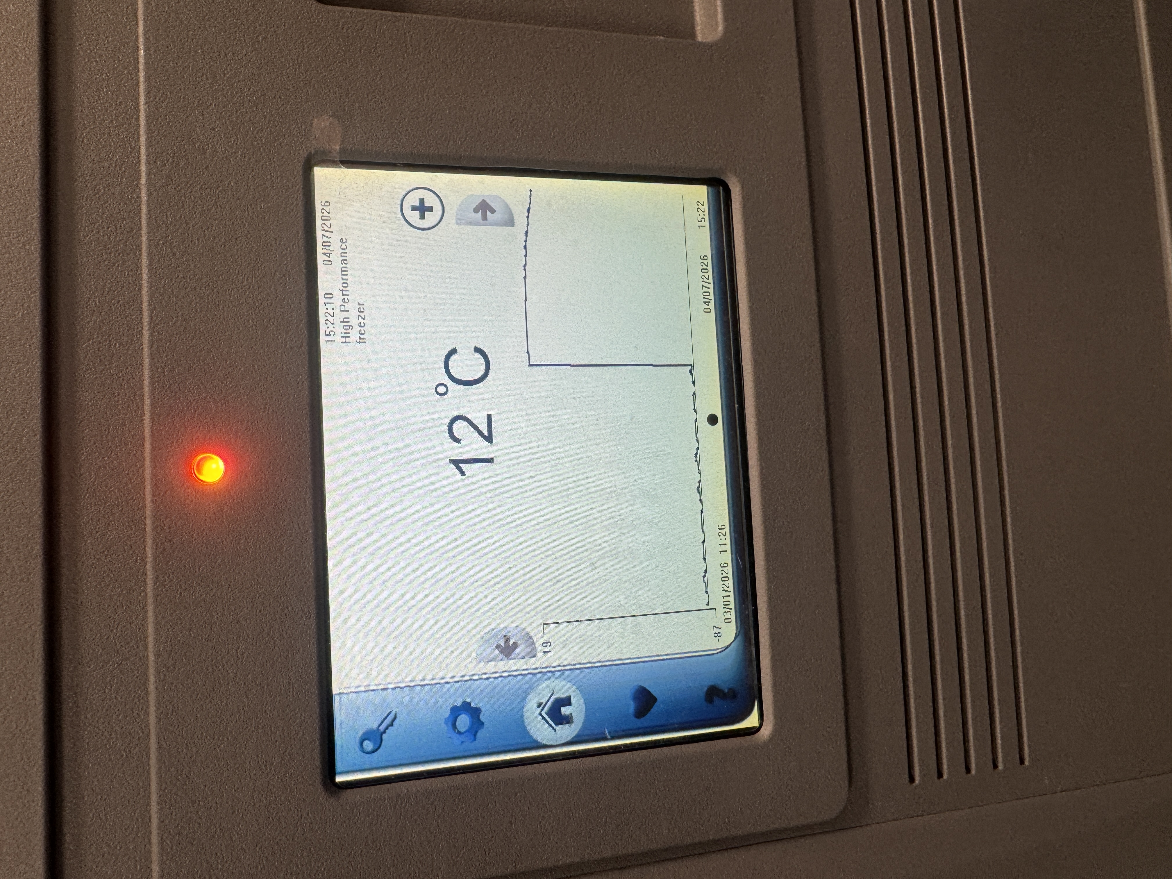 Freezer running and showing 12 C on its screen