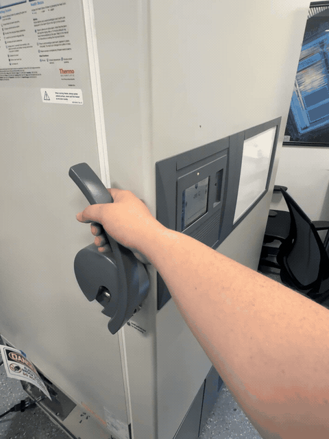 Opening the freezer and condensation pouring out