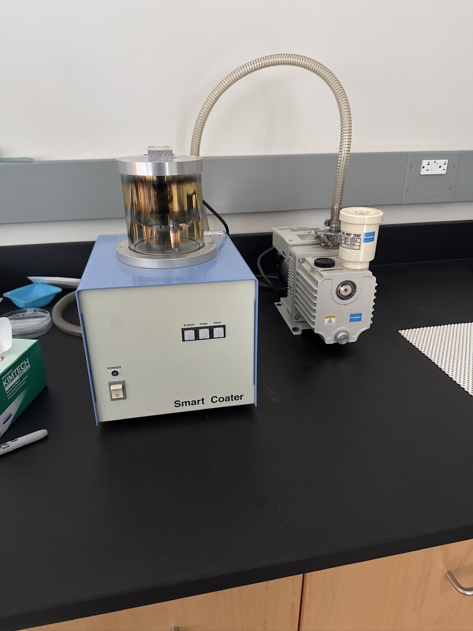 The JEOL Smart Coater sputtering away