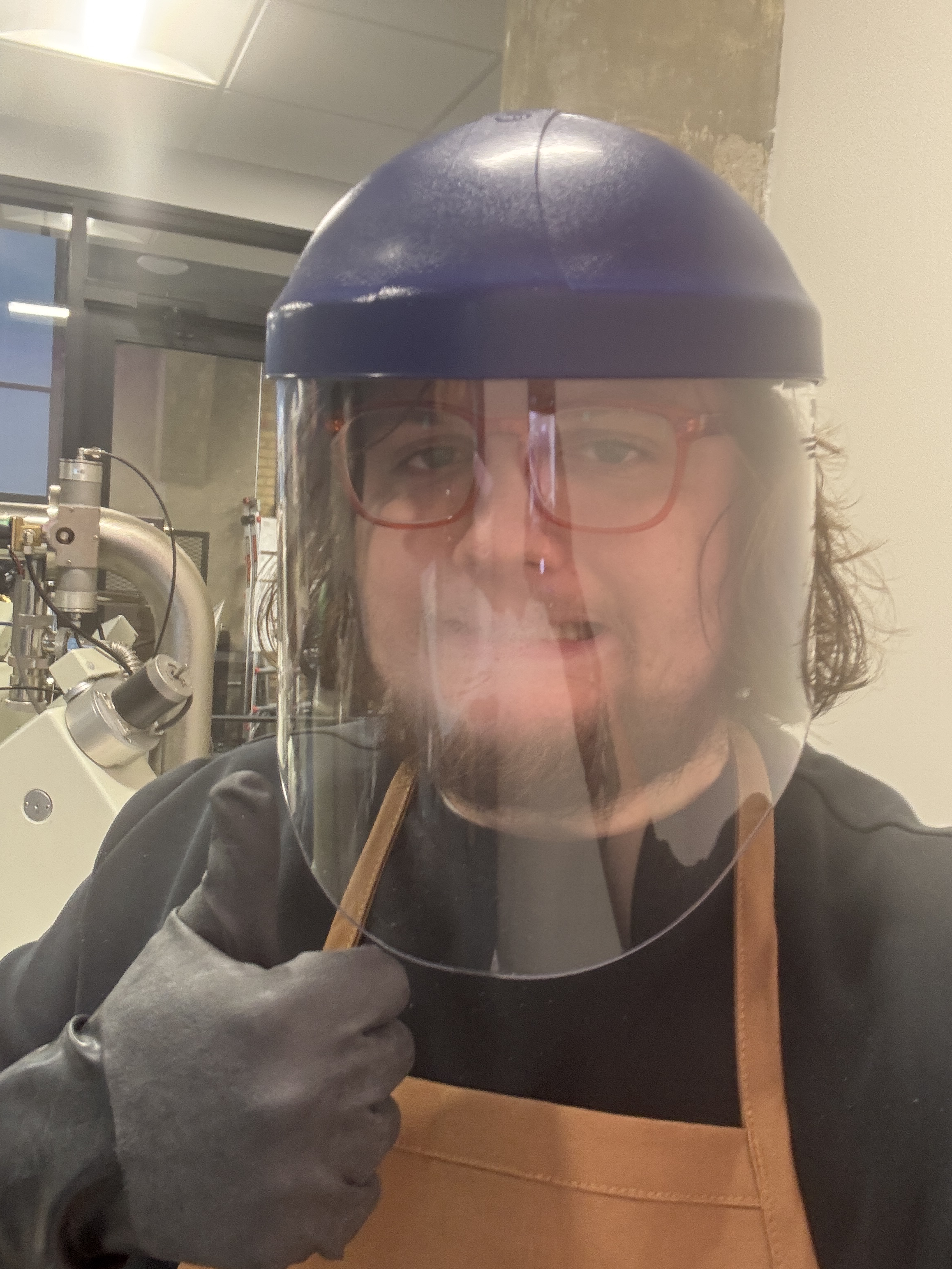 me suited up in splash proof gear for coolant swaps