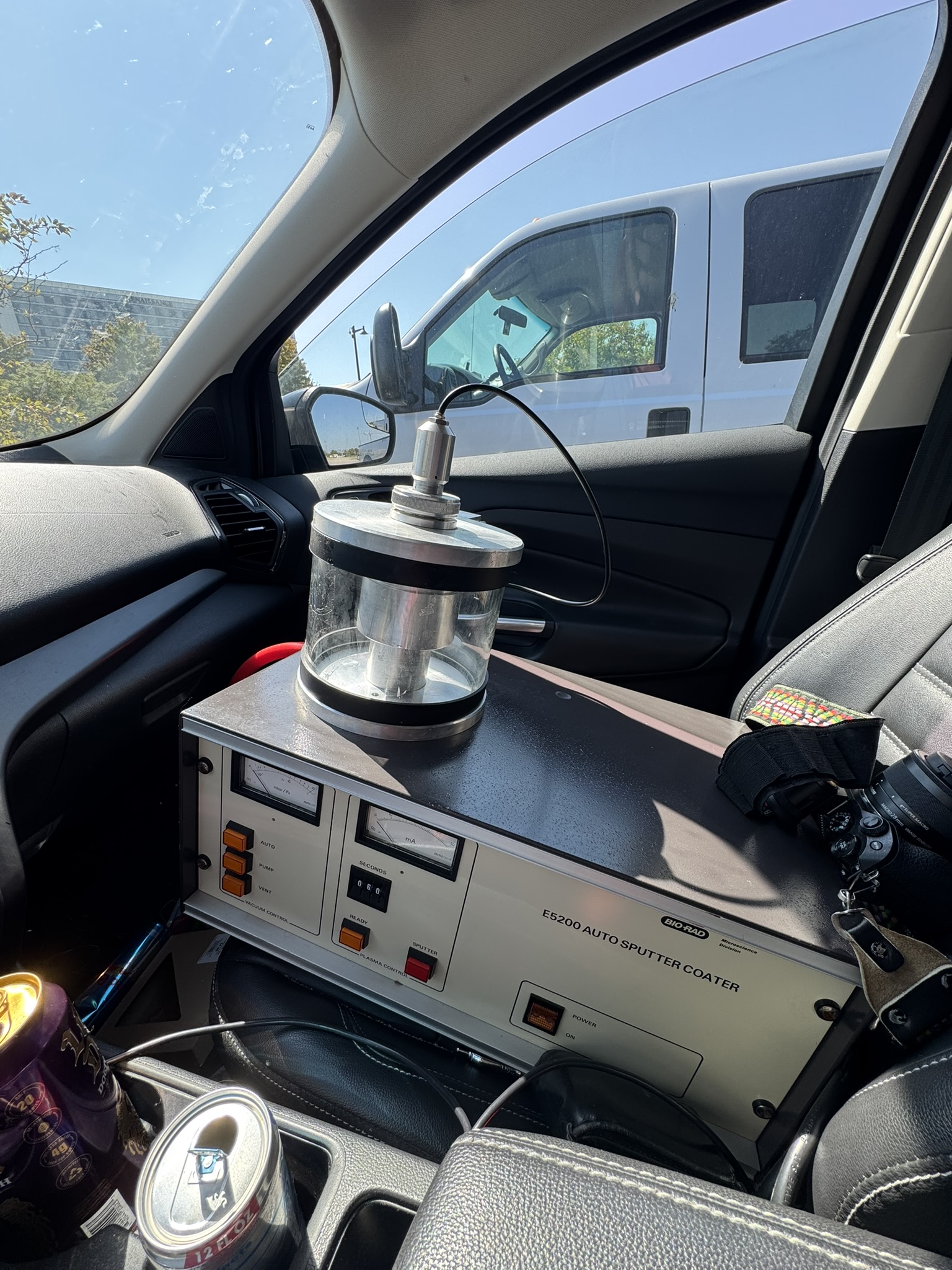 The BioRad on its long journey home from Chicago in my front seat, pardon the gratuitous amount of energy drinks consumed during the trip home